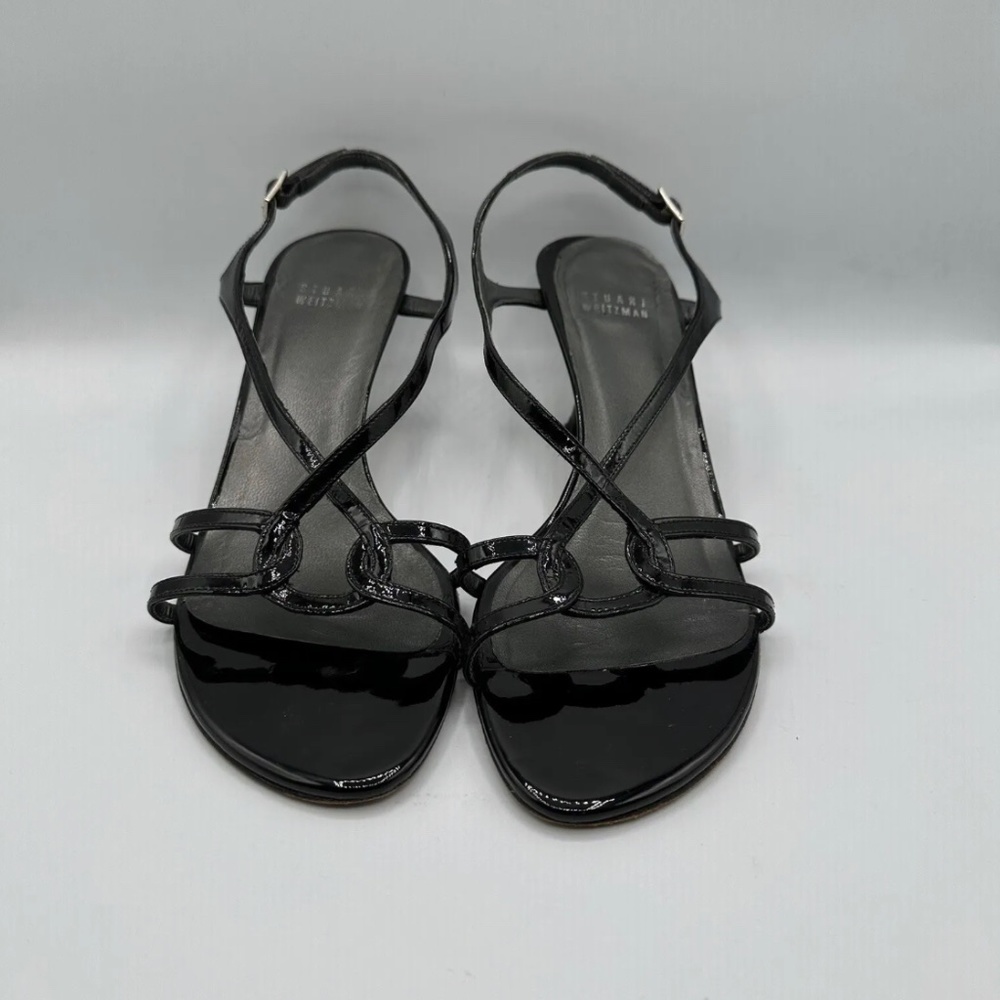 Stuart Weitzman Women’s 8.5 Black Open Toe Slingback Strappy Kitten Heels